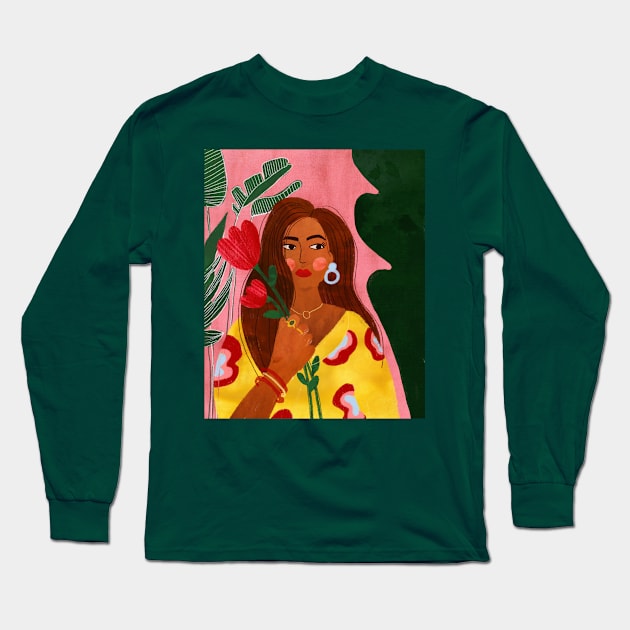 Lady with Tulips Long Sleeve T-Shirt by Gigi Rosado